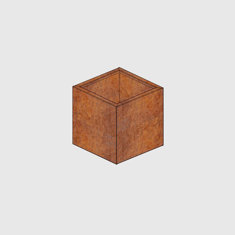 Corten metāla kaste 600*600*600 ar riteņiem